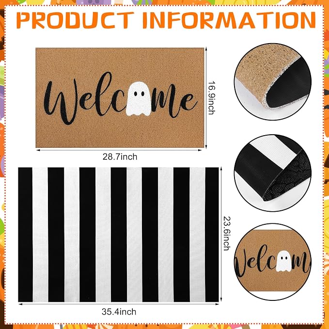 Tinideya 2 Pcs Door Mat Welcome Non Slip Coir Mats Floor Layering Doormats - Image 3