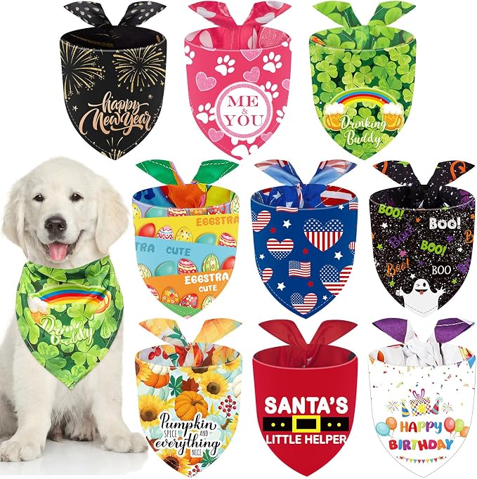 Weewooday 9 Pcs Holiday Dog Bandanas St' Patrick's Day Easter Bandanas Birthday by Weewooday