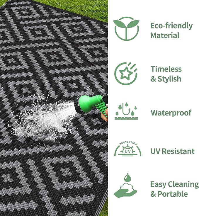 GENIMO Outdoor Rug 4x6 Waterproof, Reversible Mats, Outdoor Area Rug, Plastic - Image 5