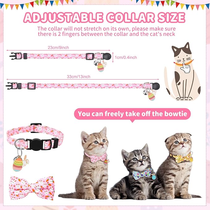 3 PCS Easter Cat Collars with Bow Tie and Bell, Spring Cat Collars Eggs Rabbit - Image 5