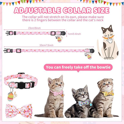 3 PCS Easter Cat Collars with Bow Tie and Bell, Spring Cat Collars Eggs Rabbit - Image 5