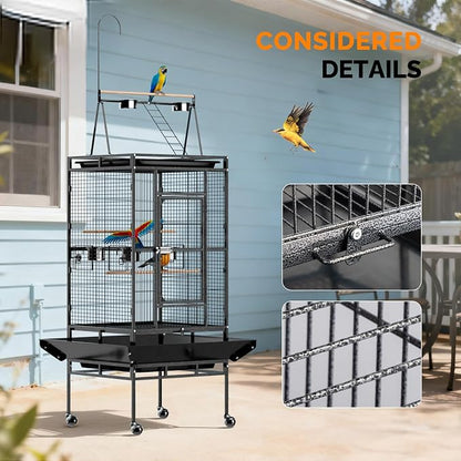 VINGLI 83 Inch Bird Cage with Play Top, Large Wrought Iron Bird Cage with Wheels - Image 8