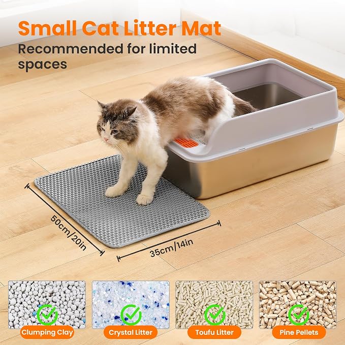Small Cat Litter Mat, 20x14’’ Double Layer Honeycomb Cat Litter Box Mat - Image 2