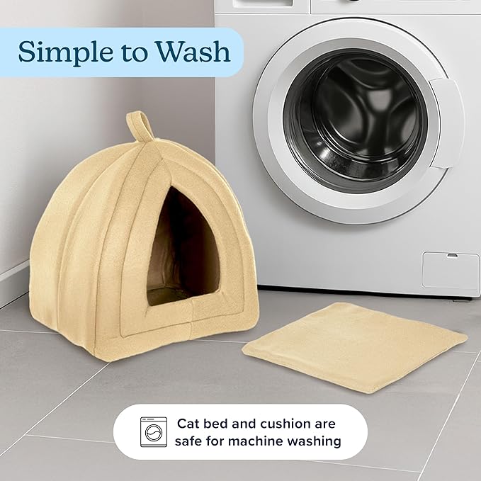 Cat House Indoor Cat Bed with Removable Foam Cushion, Plush Cat Tent Bed - Image 5