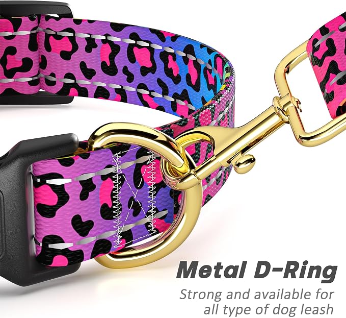 Reflective Dog Collar for Medium Dogs, Cute Leopard Style Adjustable Heavy-Duty - Image 5