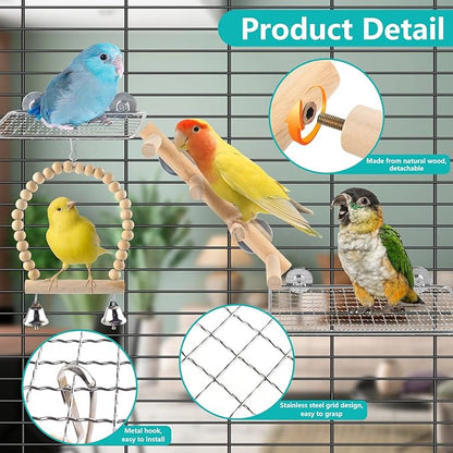 4Pcs Bird Perches Toys, Stainless Steel Perch Platform, Natural Wood Parrot - Image 3