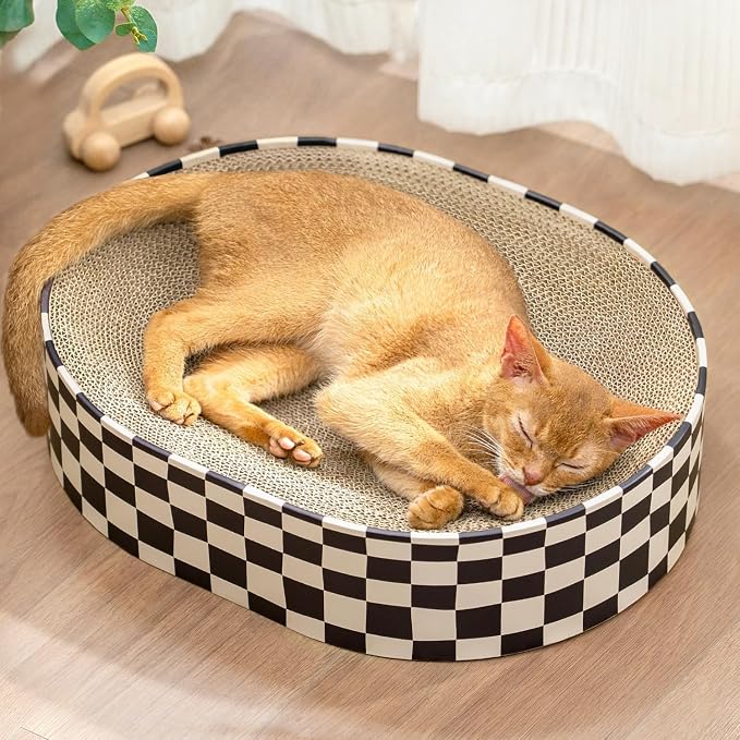 Cat Scratcher Cardboard, 2-in-1 Oval Scratching Pad & Lounge Bed, High-Density by Conlun