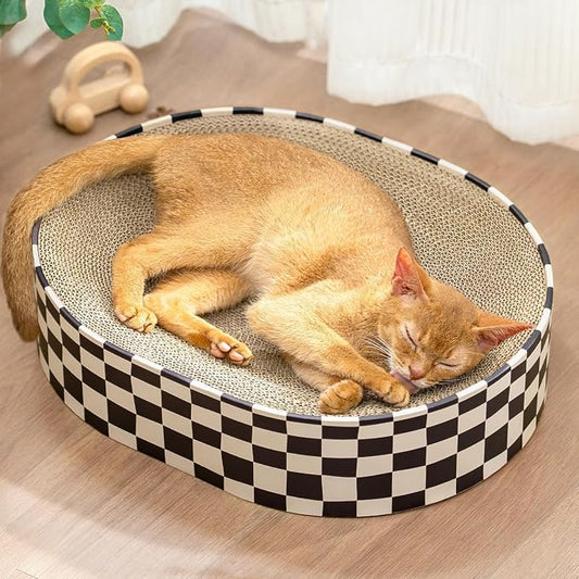 Cat Scratcher Cardboard, 2-in-1 Oval Scratching Pad & Lounge Bed, High-Density by Conlun