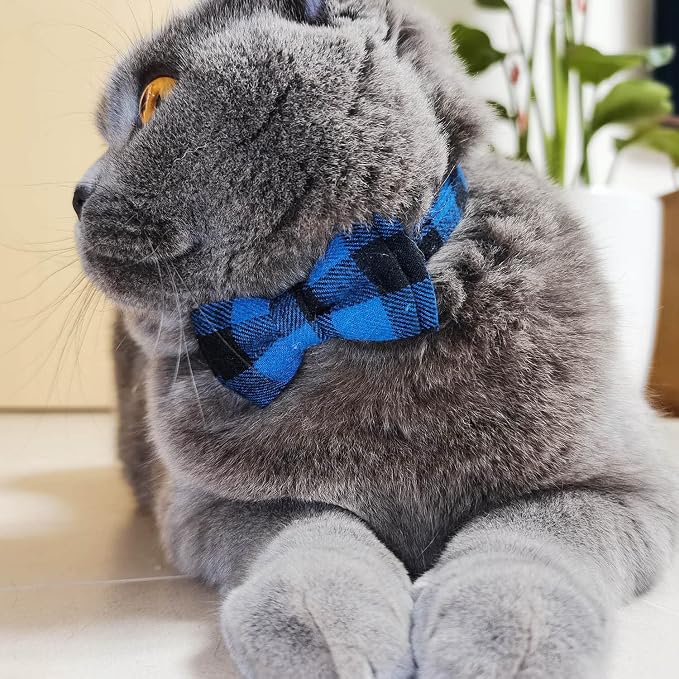 Cat Collar Breakaway with Bell and Bow Tie, Plaid Design Adjustable Safety - Image 2