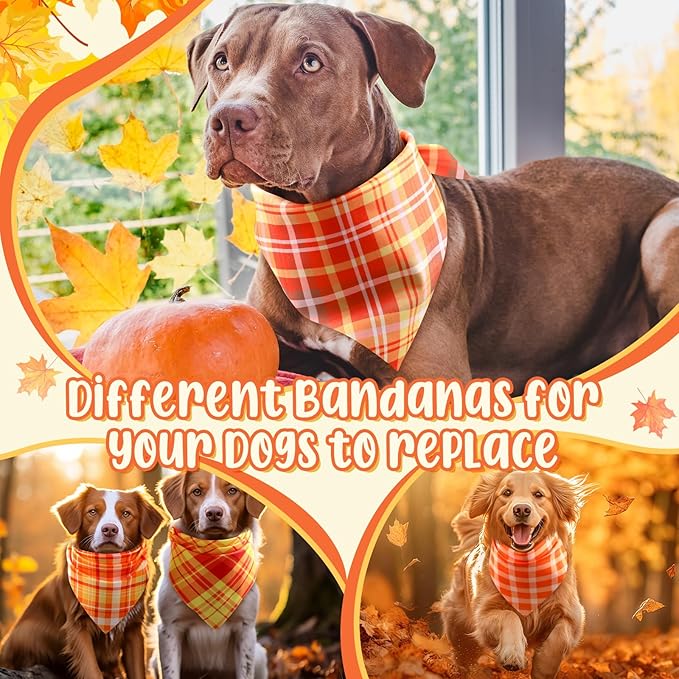 Abbylike 50 Pcs Orange Plaid Dog Bandanas Bulk Check Pattern Bandanas - Image 2