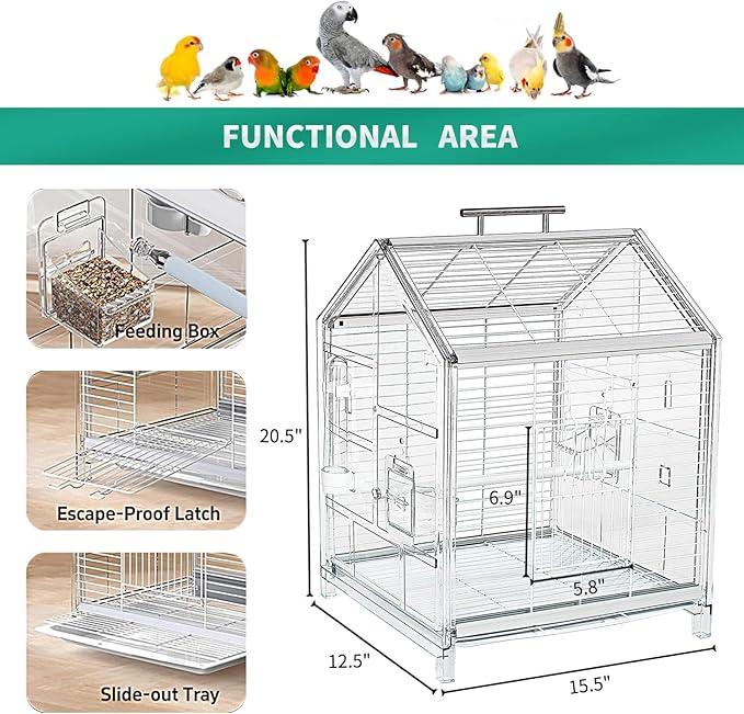 20.5 inch Small Bird Cage, Parrot Cage, Portable Bird Carrier, Travel Carrier - Image 2