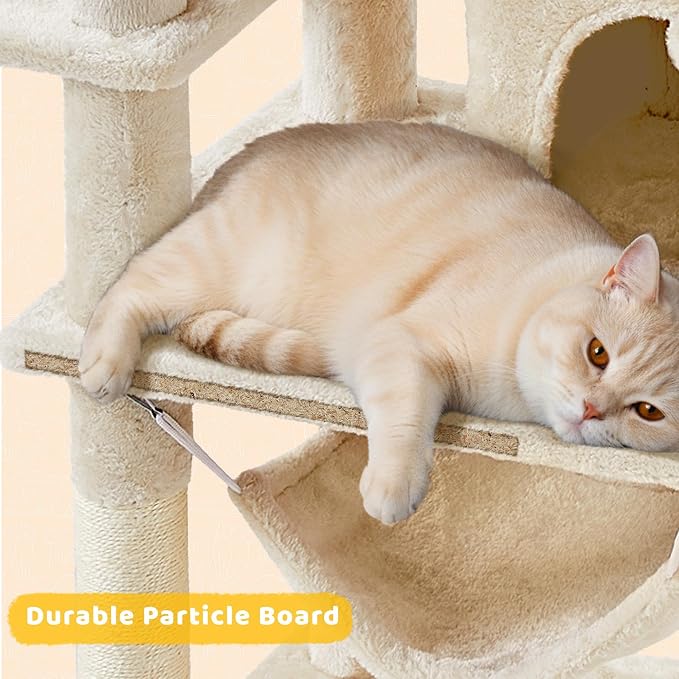 Yaheetech Cat Tree, 67in Large Tower w/ 3 Removable Teaser Sticks, 2 Kitten-Ear - Image 9