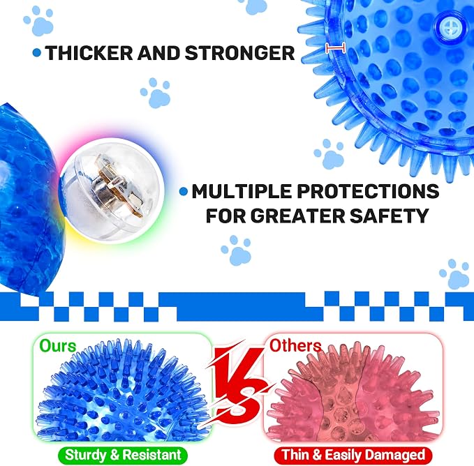 4 Pack 4.5" Light Up Squeaky Dog Balls, Spiky Dog Toy Balls - Image 4