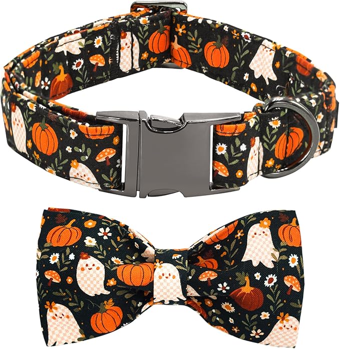 Halloween Dog Collar, Ghost Print Adjustable Pet Collar Fall Pumpkin Cute by BoboRainbow