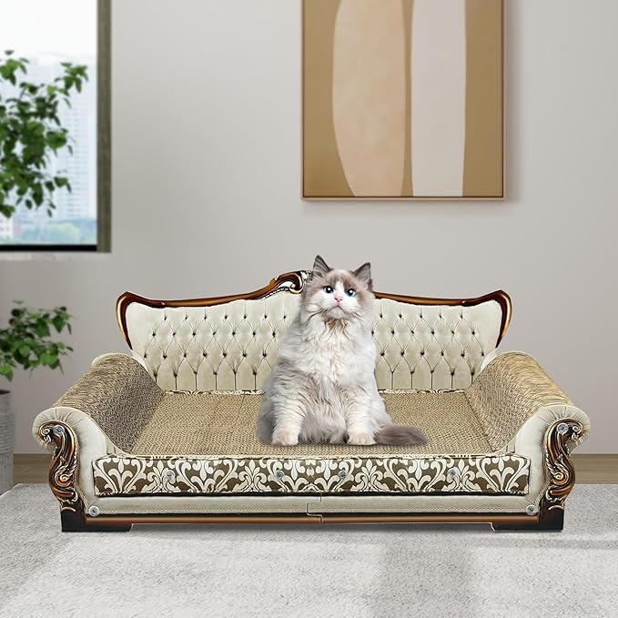 Luxury Cardboard Cat Scratcher Sofa Bed, Couch Shaped Scratching Board - Image 8