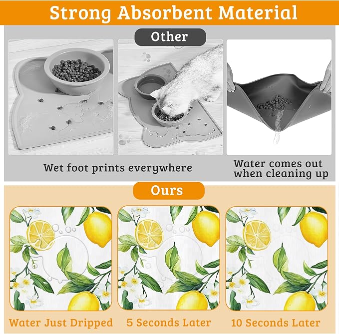 Lemon Feeding Mat, Non-Slip Rubber Backing Mat, Cat Dog Accessories Supplies - Image 3