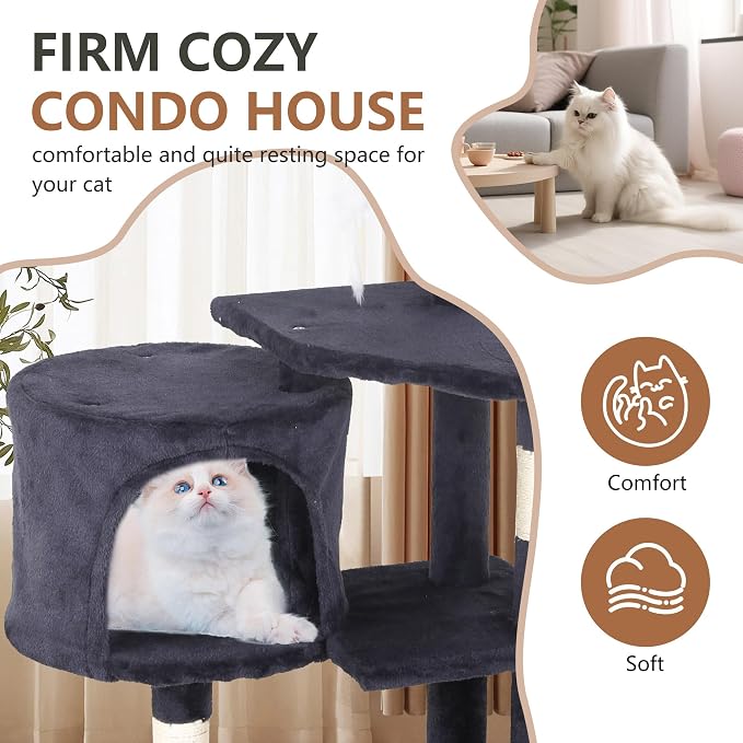FDW | 36" Cat Tree Tower | Dark Gray | Multi-Level Indoor Activity Center - Image 4