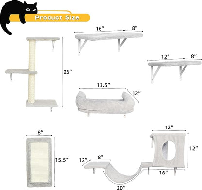 NUNU LAB Wall Mounted Cat Climber Set, Scratcher Board and Hammock, Shelves - Image 5