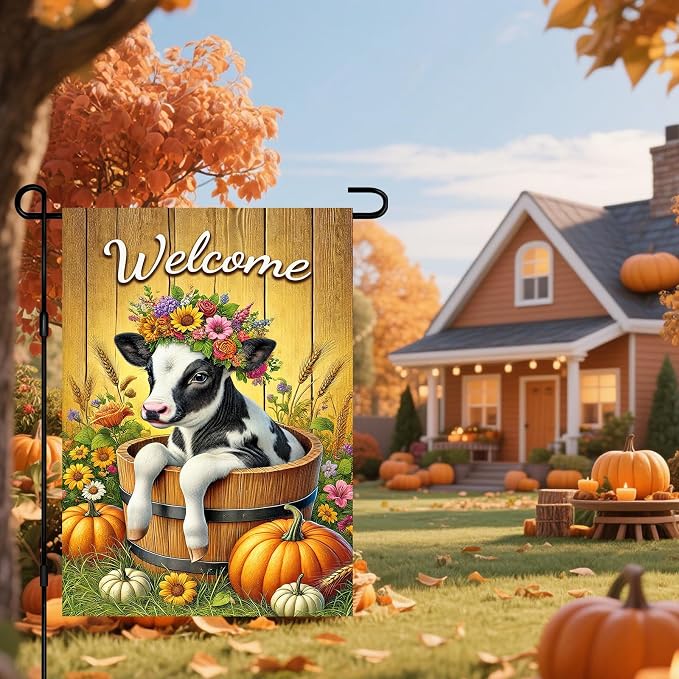 Fall Garden Flag Welcome Calf Animal Garden Flag Farm 12x18 Inch Double Sided - Image 2