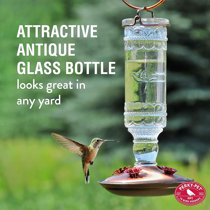 Perky-Pet Antique Glass Bottle Hummingbird Feeder - Image 3