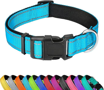 Reflective Dog Collar, Adjustable Soft Neoprene Padded Nylon Pet Collars by PWOD