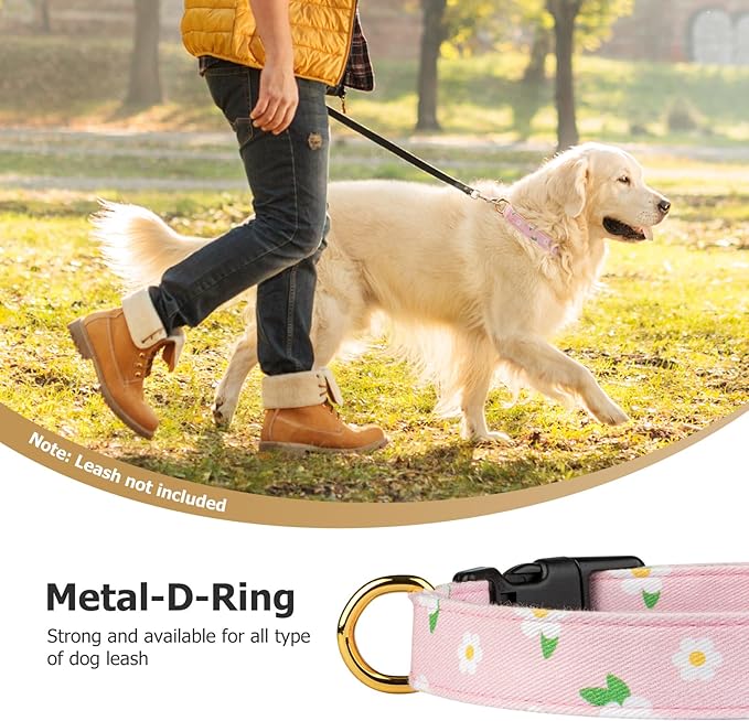 Cotton Handmade Dog Collar Cute and Distinctive Patterns Pink Flower - Image 6