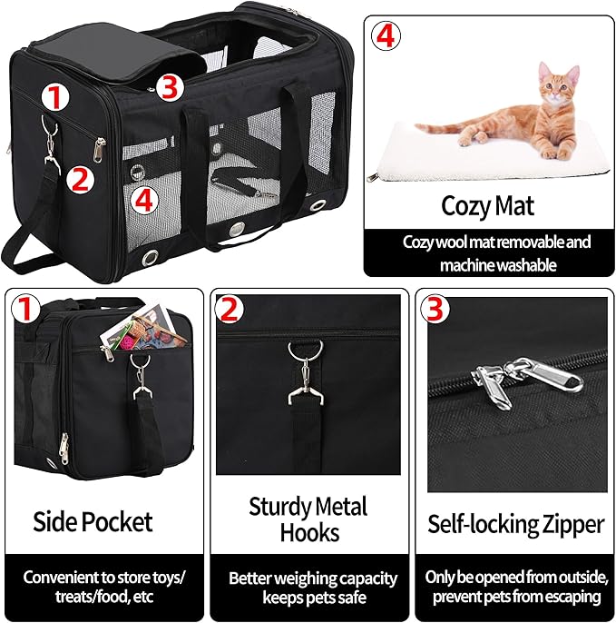 Soft Sided Cat/Dog Carrier, Collapsible Pets Travel Carriers - Image 4