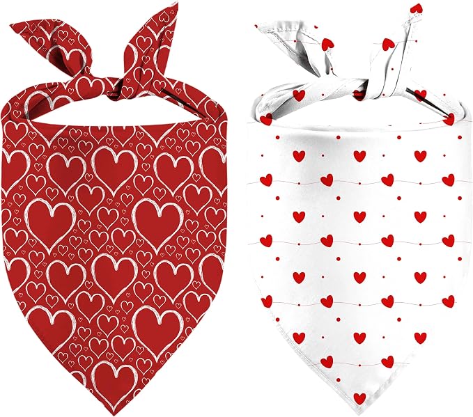 Valentines Dog Bandanas, Heart Red White Heart Dog Scarf, Mother's Day Dog by Unknown