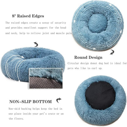 Calming Donut Dogs Beds for Small Dogs Washable, 19inch Fluffy Round Puppy Bed - Image 4