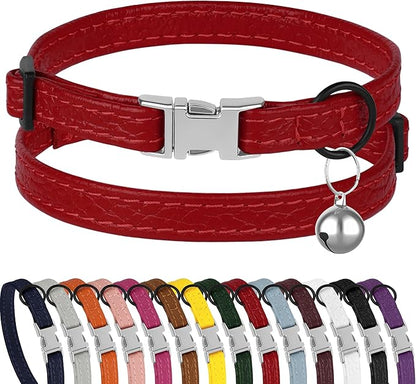 Leather Cat Collar with Buckle and Removable Bell by BUDKAS