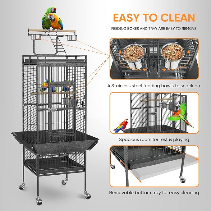 ZENY 61-inch Playtop Parrot Bird Cages, Wrought Iron Large Birdcage - Image 3