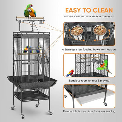 ZENY 61-inch Playtop Parrot Bird Cages, Wrought Iron Large Birdcage - Image 3