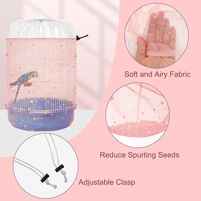 Bird Cage Seed Catcher, 45-90'' Adjustable Bird Cage Cover, Universal Nylon - Image 3