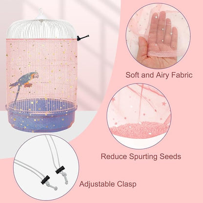 Bird Cage Seed Catcher, 45-90'' Adjustable Bird Cage Cover, Universal Nylon - Image 3