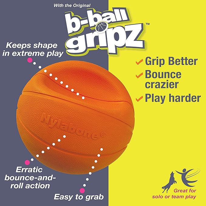 Nylabone Power Play Gripz Felt Basketball Rubber Fetch Toy, Squeaky Ball - Image 2