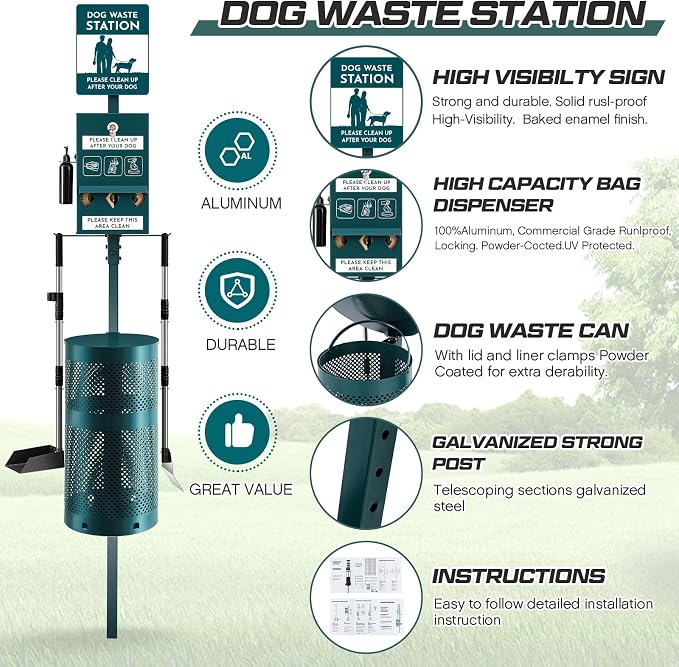 Qinyoung Dog Waste Station Outdoor Dog Poop Trash Can - Image 3