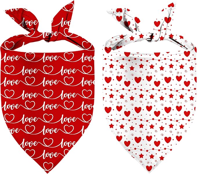 Heart Dog Bandanas 2 Pack, Mother’s Day Dog Bandanas, Triangle Reversible Love by Unknown
