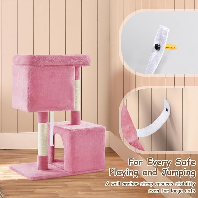 Yaheetech 33.5in Cat Tree, Small Kittens Tower w/Large Perch&2 Cozy Condos - Image 6