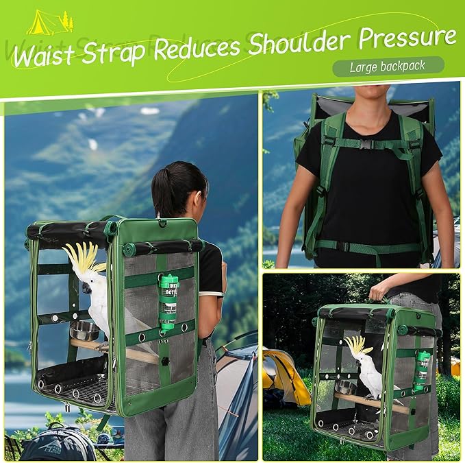Suertree Bird Carrier Travel Cage, Cockatoo Carrier, Parrot Travel Backpack - Image 3