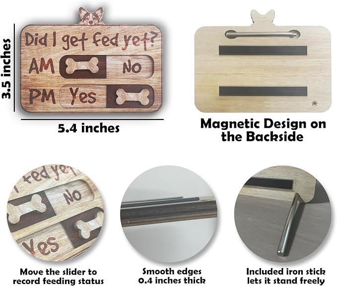 Dog Feeding Tracker-AM PM 2-Meal Wooden Fridge Magnets - Image 2