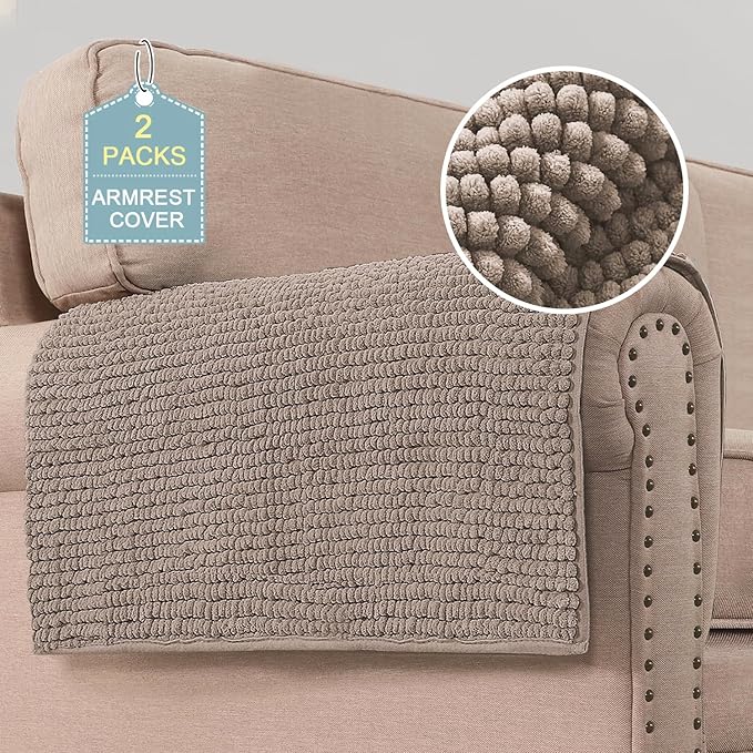 H.VERSAILTEX Plush Chenille Couch Armrest Cover 2 Packs Thick and Soft Sofa by HVERSAILTEX