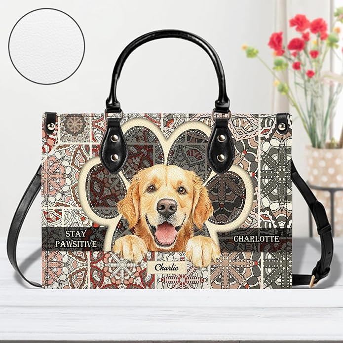 Personalized Pet Mom Leather Handbag – Custom Name Dog Cat Photo Purse - Image 8