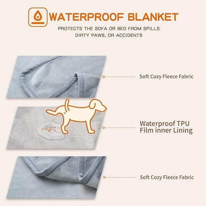 Waterproof Dog Blankets Light Grey, Soft Fluffy Sofa Car Bed Protector - Image 3