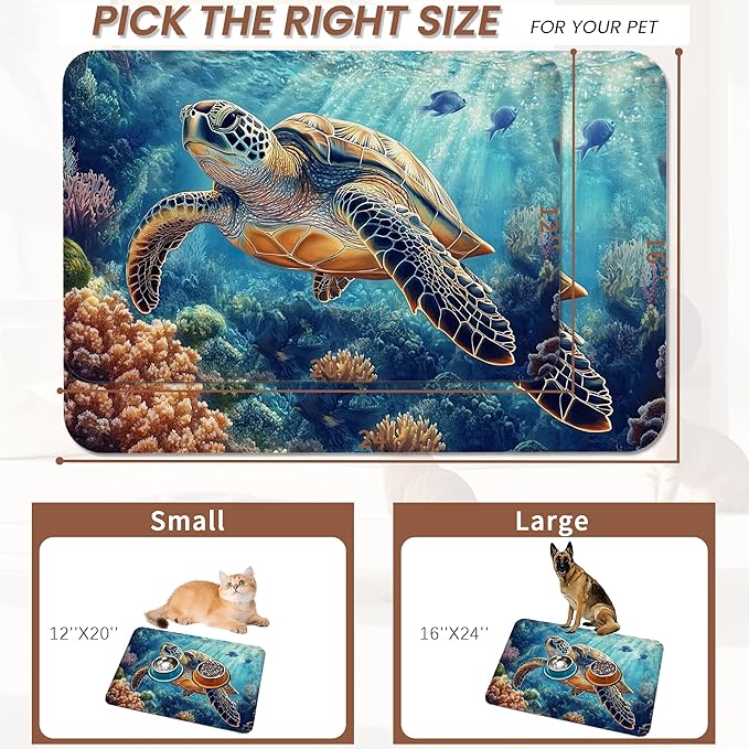 Turtle Dog Cat Food Mat, Coral Fish Absorbent Pet Feeding Mat - Image 2
