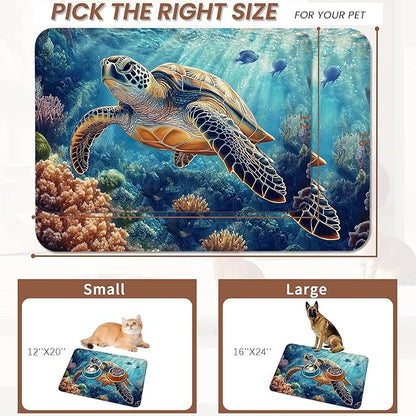 Turtle Dog Cat Food Mat, Coral Fish Absorbent Pet Feeding Mat - Image 2