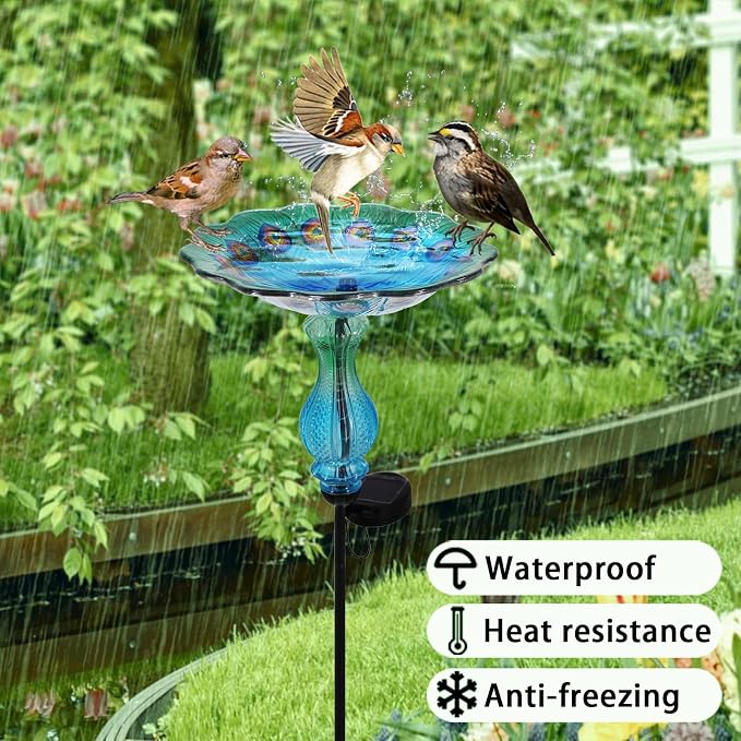 Blue Peacock Ground Stake Solar Bird Feeder - Image 5