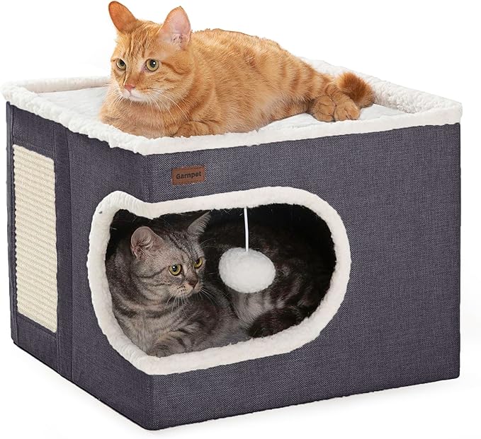 Cat Bed for Indoor Cats Cube House, Covered Cat Cave Beds & Furniture by Garnpet