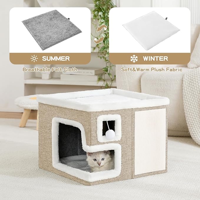 Cat Houses for Indoor Cats, Covered Cat Cave Bed - Image 3