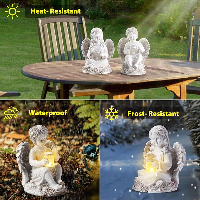 2 Pack Outdoor Angel Statue Garden Decor, Classic Solar Angel Figurine - Image 4