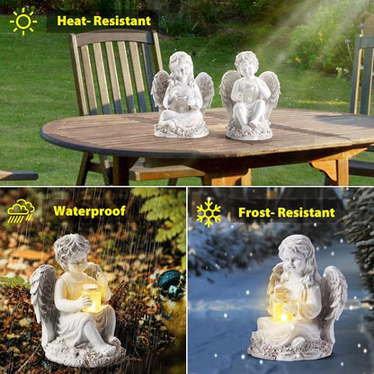 2 Pack Outdoor Angel Statue Garden Decor, Classic Solar Angel Figurine - Image 4